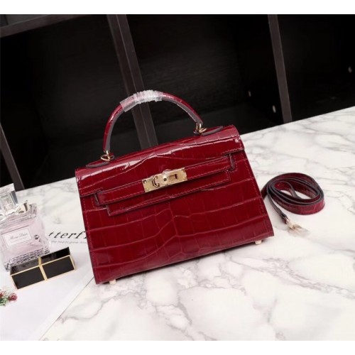 Hermes Kelly 19см чанта от крокодилска кожа KL19 фуксия