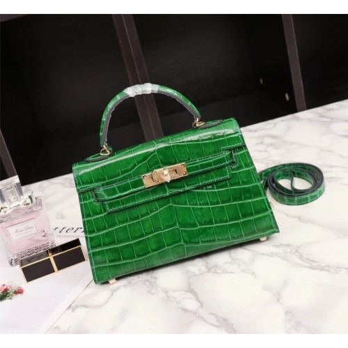 Hermes Kelly 19см чанта от крокодилска кожа KL19 зелена