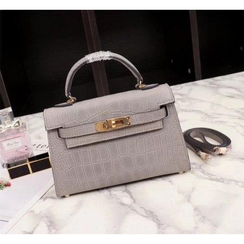 Hermes Kelly 19см чанта от крокодилска кожа KL19 светло сива
