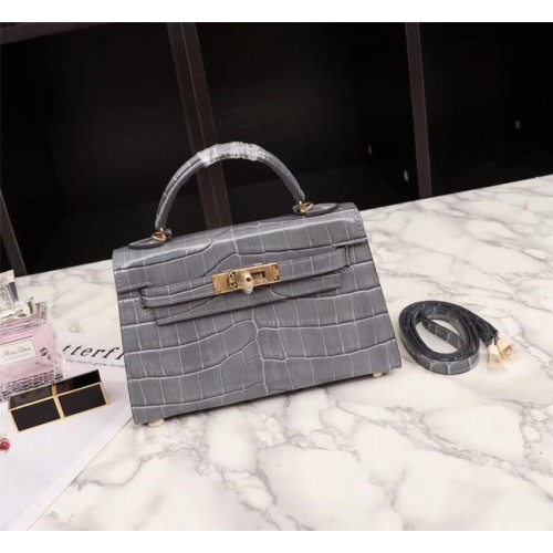 Чанта Hermes Kelly 19 см от крокодилска кожа KL19 сива
