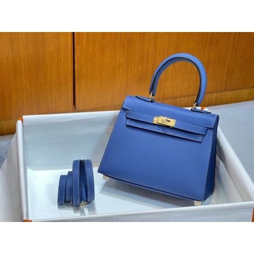 Чанта за рамо Hermes Kelly 20 см Epsom KL2750 синьо-златна