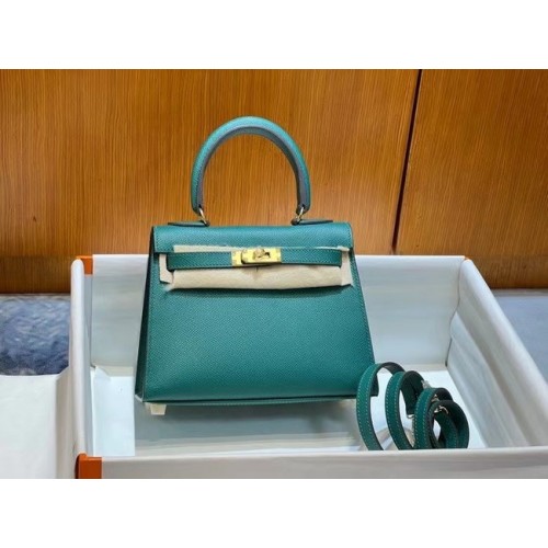 Чанта за рамо Hermes Kelly 20 см Epsom KL2750 в зелено и златно езеро