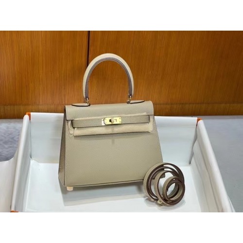 Чанта за рамо Hermes Kelly 20 см Epsom KL2750 перлено сиво и златно