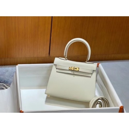 Чанта за рамо Hermes Kelly 20 см Epsom KL2750 бяла и златиста
