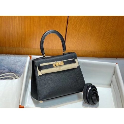 Чанта за рамо Hermes Kelly 20 см Epsom KL2750 черно-златна