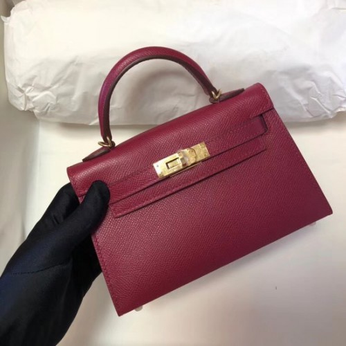 Hermes Kelly 20 см чанта от оригиналната кожа Epsom KL20 фуксия