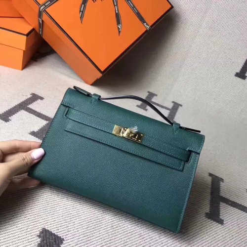 Hermes Kelly 22 см чанта Tote Original Epsom Leather KL22 тъмнозелена