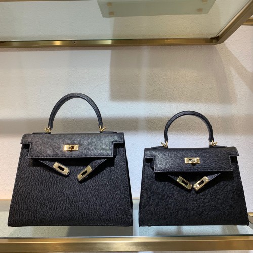 Hermes Kelly 22см 25см чанта Tote Оригинална чанта от кожа Epsom KL22 KL25 Черна