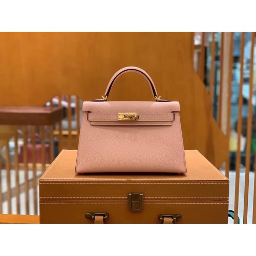Hermes Kelly 22см 25см Tote Оригинална Epsom Кожена Чанта KL22 KL25 Телесно Розово