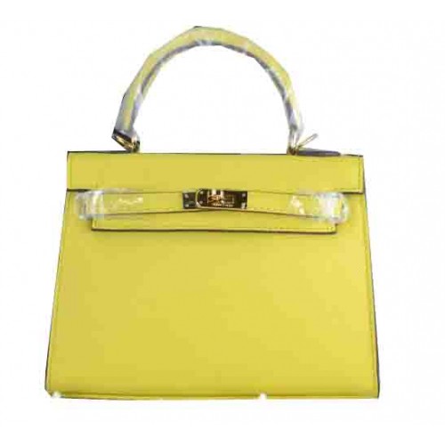 Hermes Kelly 22 см чанта Tote от телешка кожа, лимон