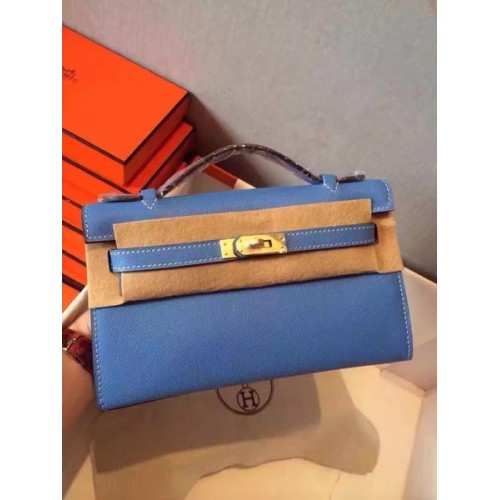 Hermes Kelly 22 см чанта от оригиналната кожа KL22 синьо