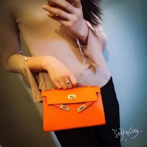 Hermes Kelly 22 см чанта от оригиналната кожа KL22 оранжева
