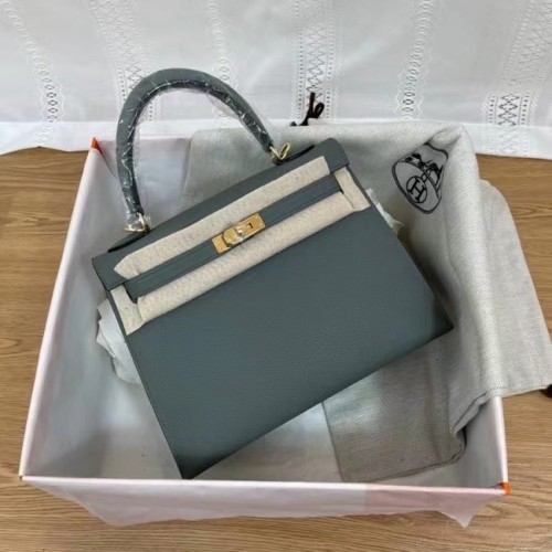 Hermes Kelly 25 см чанта през рамо Epsom KL2755 мъгла синьо и златисто-тон метал