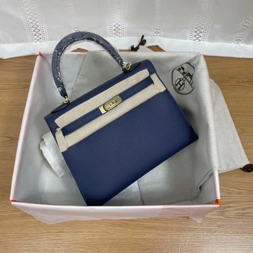 Hermes Kelly 25 см чанта през рамо Epsom KL2755 кралско синьо и златисто-тонизиран метал