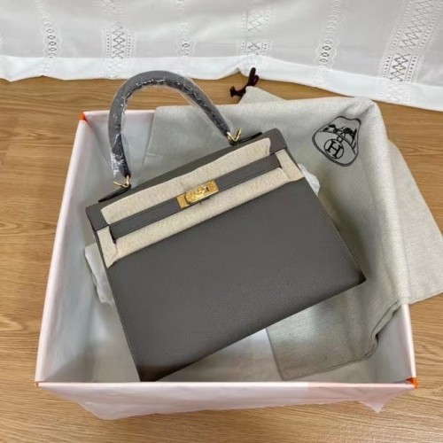 Hermes Kelly 25 см чанта през рамо Epsom KL2755 тъмносив и златист метал