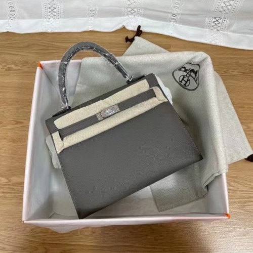 Hermes Kelly 25 см чанта през рамо Epsom KL2755 тъмносив и сребрист метал