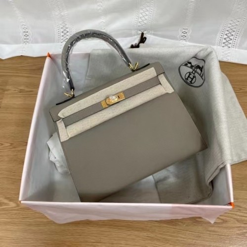 Hermes Kelly 25 см чанта през рамо Epsom KL2755 сиво-златист метал