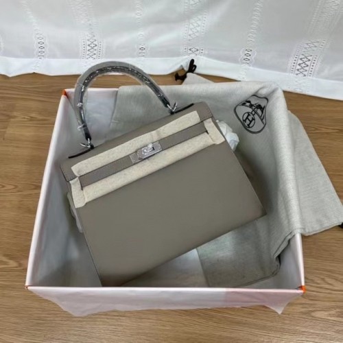 Hermes Kelly 25 см чанта през рамо Epsom KL2755 сиво-сребристо-тон метал