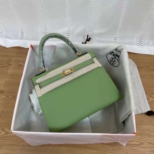 Hermes Kelly 25 см чанта през рамо Epsom KL2755 зелено-златист метал