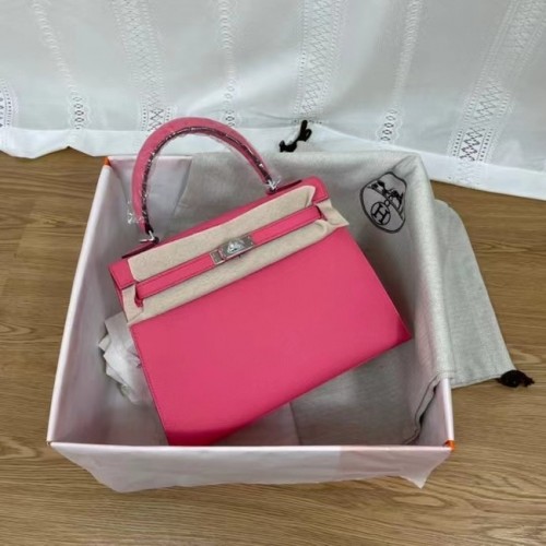 Hermes Kelly 25 см чанта през рамо Epsom KL2755 розово-сребристо-тон метал