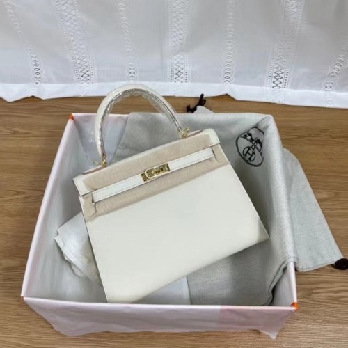 Чанта за рамо Hermes Kelly 25 см Epsom KL2755 бяла и златна