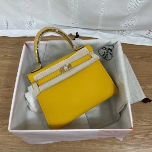Hermes Kelly 25 см чанта през рамо Epsom KL2755 жълто-златист метал