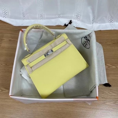 Hermes Kelly 25 см чанта през рамо Epsom KL2755 жълто-сребристо-тонален метал
