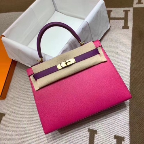Hermes Kelly 28см чанта през рамо Epsom кожа KL28 слива червено и лилаво