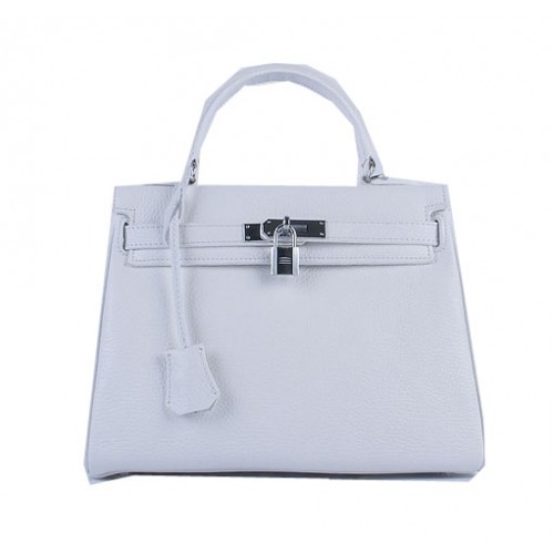Hermes Kelly 28 см чанти през рамо, бели, зърнести, сребристи