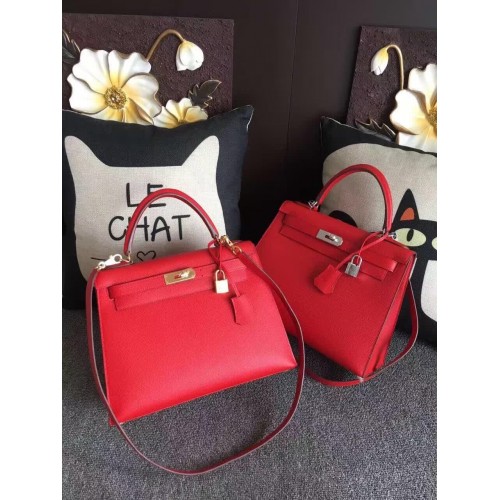 Чанта през рамо Hermes Kelly 28 см от espom кожа, червена