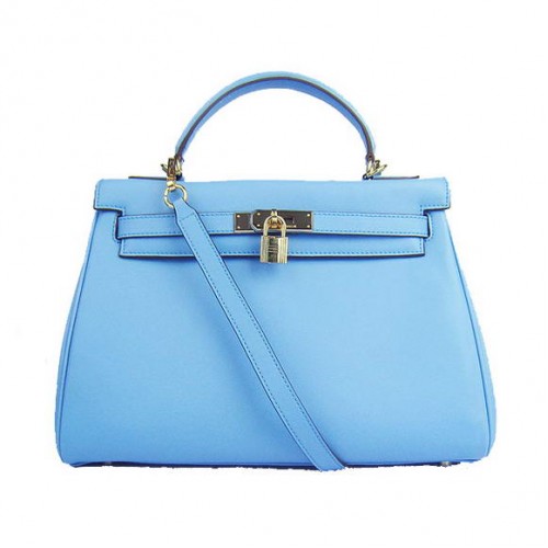 Hermes Kelly 32см чанти Togo кожа 6108 светло синьо златисто