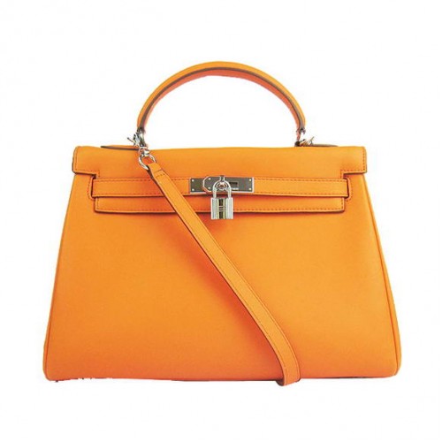 Hermes Kelly 32 см чанти Togo кожа 6108 оранжево сребро