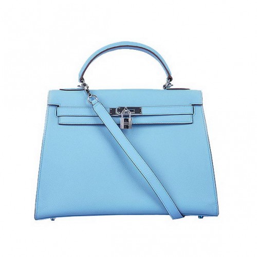 Hermes Kelly 32 см чанти Togo кожа светло синьо