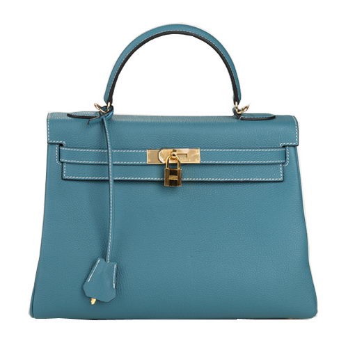 Hermes Kelly 32 см чанта през рамо светло синя оригинална кожа K32 злато