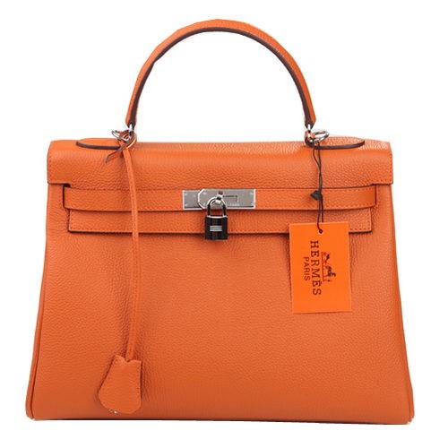 Hermes Kelly 32 см чанта през рамо оранжева оригинална кожа K32 сребриста