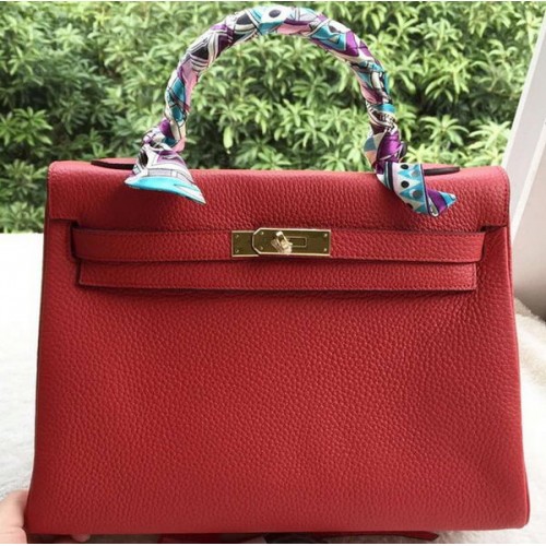 Hermes Kelly 32 см чанта през рамо червена телешка кожа K32CL злато