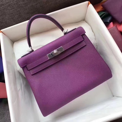 Чанта през рамо Hermes Kelly 32 см/28 см от кожа KY28 в лилаво