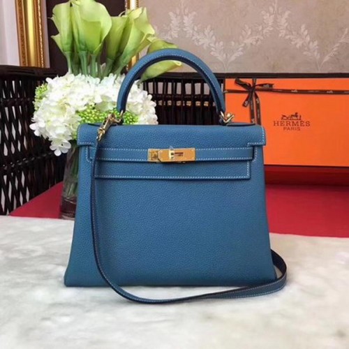 Hermes Kelly 32 см чанта през рамо TOGO кожа KY32 синьо