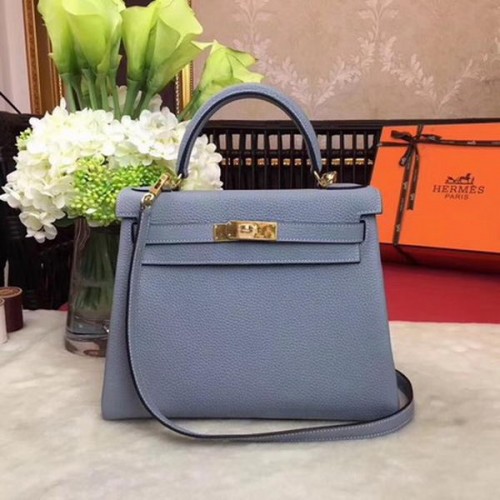 Hermes Kelly 32 см чанта през рамо TOGO кожа KY32 светло синьо