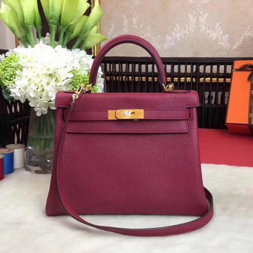 Чанта през рамо Hermes Kelly 32 см, кожена, KY32, вино