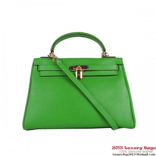 Hermes Kelly 32 см чанти през рамо зелени Clemence кожа злато