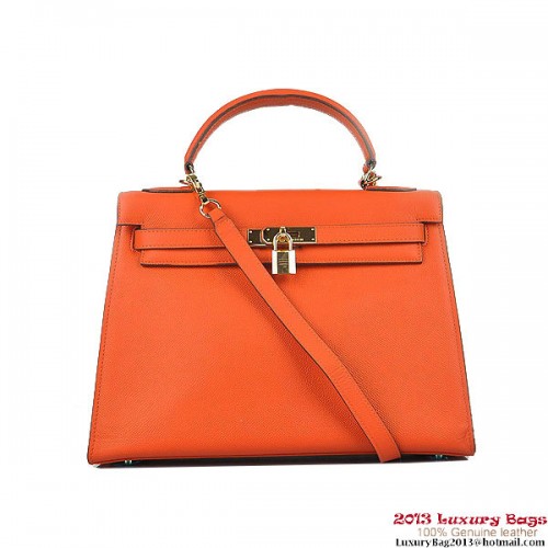 Hermes Kelly 32 см чанта през рамо H6108 оранжева кожа злато