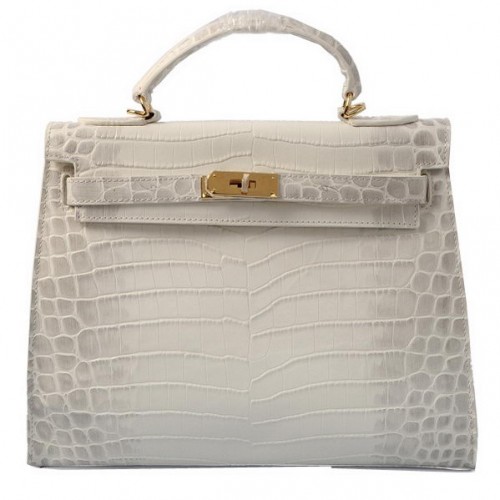 Hermes Kelly 32 см чанти през рамо OFFWhite Croco кожа злато