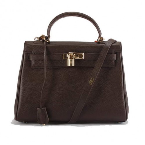 Hermes Kelly 32 см Togo кожени чанти 6018 тъмно кафе златисто