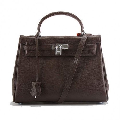Hermes Kelly 32 см Togo кожени чанти 6018 тъмно кафе сребро
