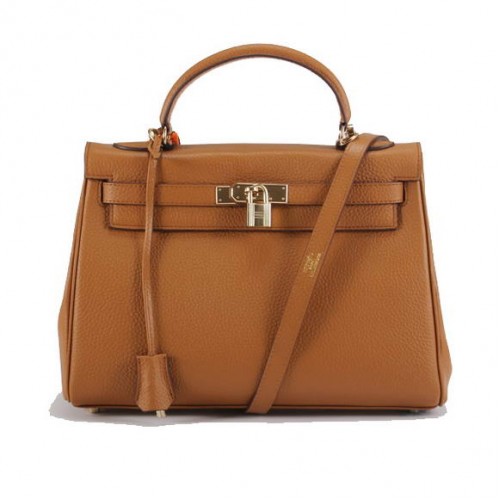 Hermes Kelly 32 см Togo кожени чанти 6018 светло кафе златисто