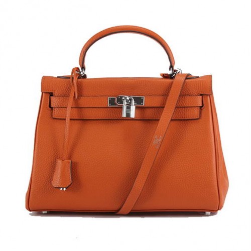 Hermes Kelly 32 см Togo кожени чанти 6018 оранжево сребро