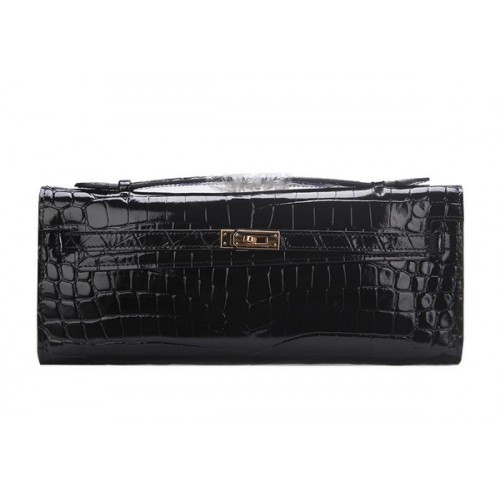 Hermes Kelly чанта съединител Croco кожа K1002 черно