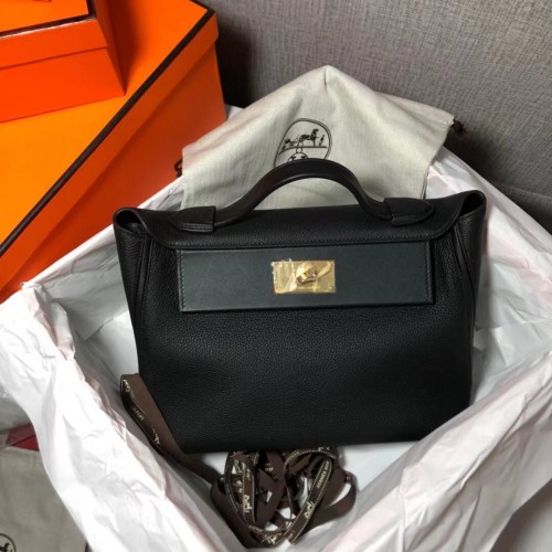 Hermes Kelly Original Togo кожена чанта H2424 черна