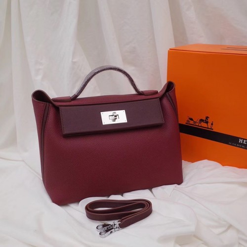 Кожена чанта Hermes Kelly Togo H2424 бордо